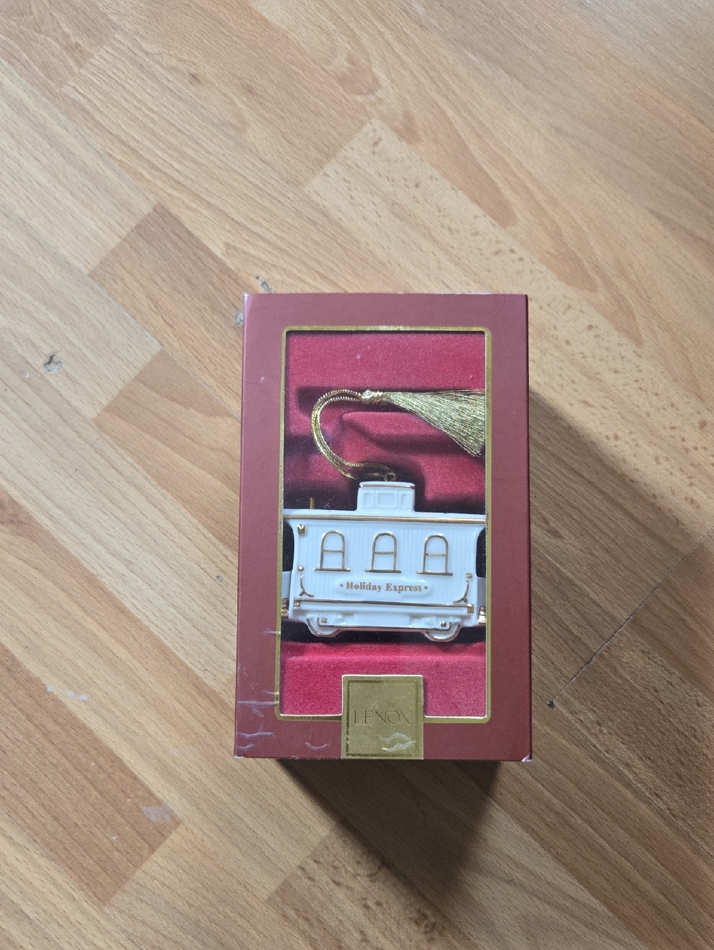 Lenox White & Gold Porcelain Train Car Ornament with Tassel